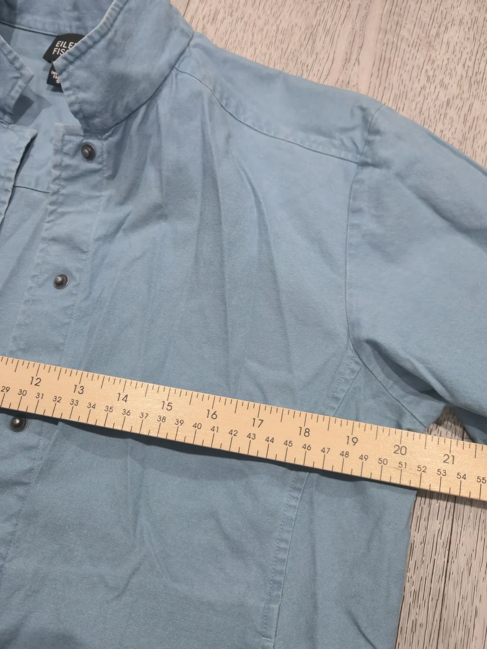 Eileen Fisher 100% Cotton Light Blue Teal Jacket Stand Collar Button Front S